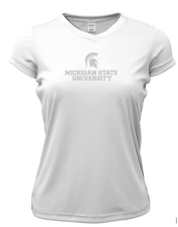 Michigan State Spartans Ladies S/S Poly in White w/ Universal Design