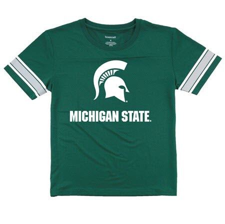 Michigan State Spartans Ladies S/S GameTime Top w/ Straight over Helmet