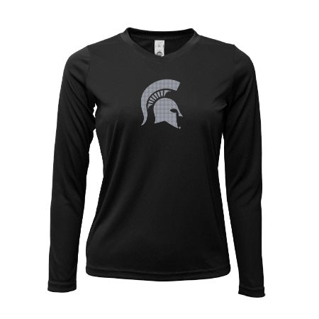 Michigan State Spartans Ladies L/S Poly V-Neck  Black w/Slvr Glitter Hlmt