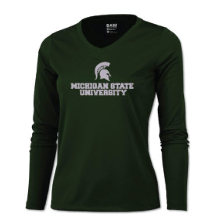 Michigan State Spartans Ladies L/S Poly in Green w/ Universal Design