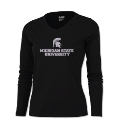 Michigan State Spartans Ladies L/S Poly in Black w/ Universal Design