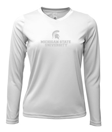 Michigan State Spartans Ladies L/S Poly in White w/ Universal Design