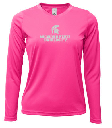 Michigan State Spartans Ladies L/S Poly in Pink w/ Universal Design